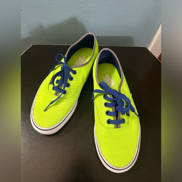 Vans neon green low top blue lace up sneakers size M6 W7.5 - Picture 5 of 10